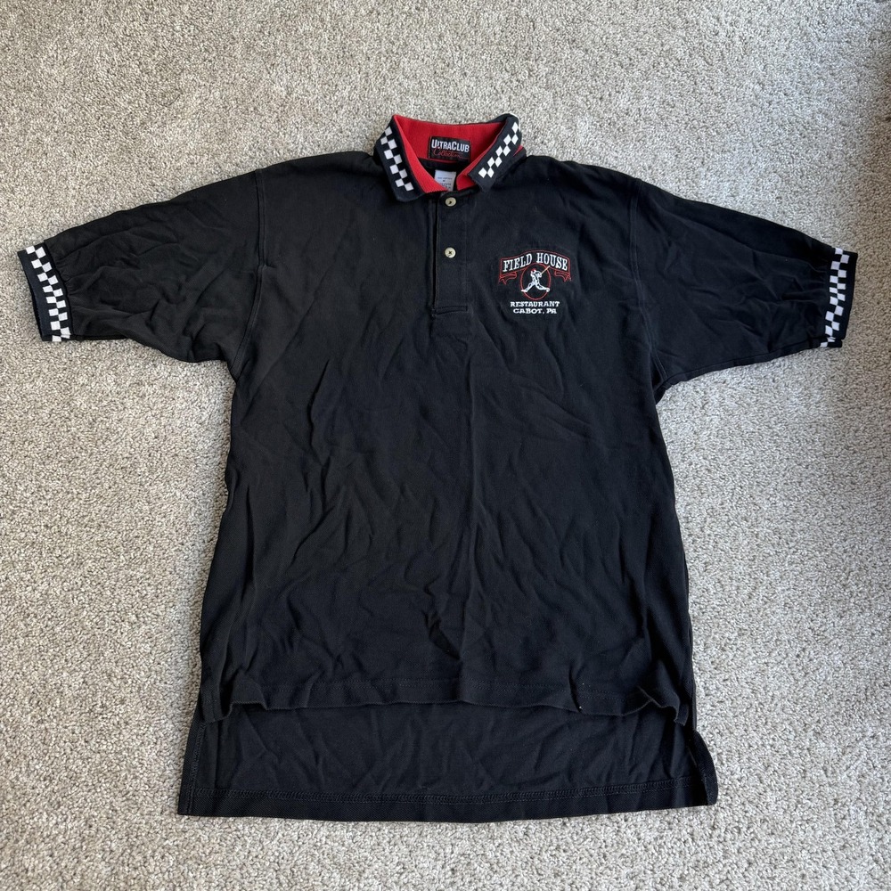 Vintage UltraClub Polo Shirt Mens Medium Black Field House Baseball Cabot PA